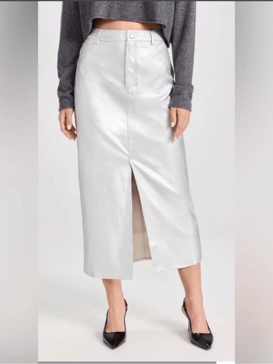 Wayf Dresses & Skirts - WAYF Metallic Silver Faux Leather Midi Skirt M NWT Coated Quiet Luxury Moto